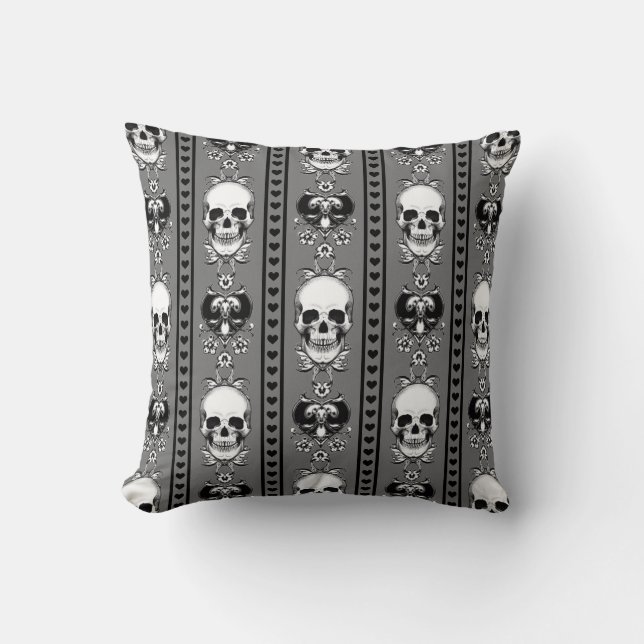 Baroque Skull Stripe Patroon grijs Kussen (Voorkant)