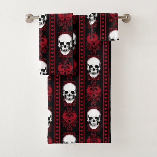 Baroque Skull Stripe Patroon Red Bad Handdoek (Insitu)