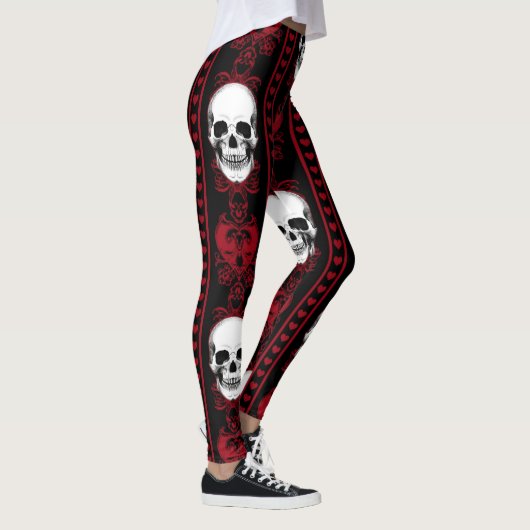 Baroque Skull Stripe Patroon Red Leggings (Rechts)