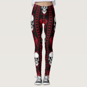 Baroque Skull Stripe Patroon Red Leggings (Voorkant)