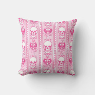 Baroque Skull Stripe Patroon Roze Kussen