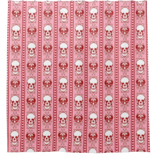 Baroque Skull Stripe Patroon Roze Rood Douchegordijn (Voorkant)