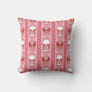 Baroque Skull Stripe Patroon Roze Rood Kussen