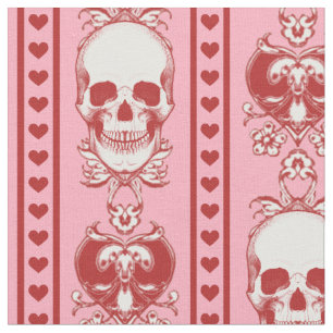 Baroque Skull Stripe Patroon Roze Rood Stof