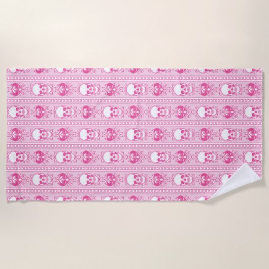 Baroque Skull Stripe Patroon Roze Strandlaken (Voorkant)