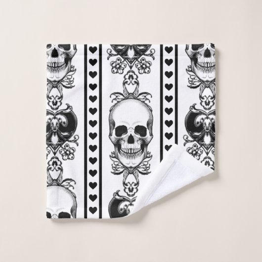 Baroque Skull Stripe Patroon White Bad Handdoek (Wasdoekje)