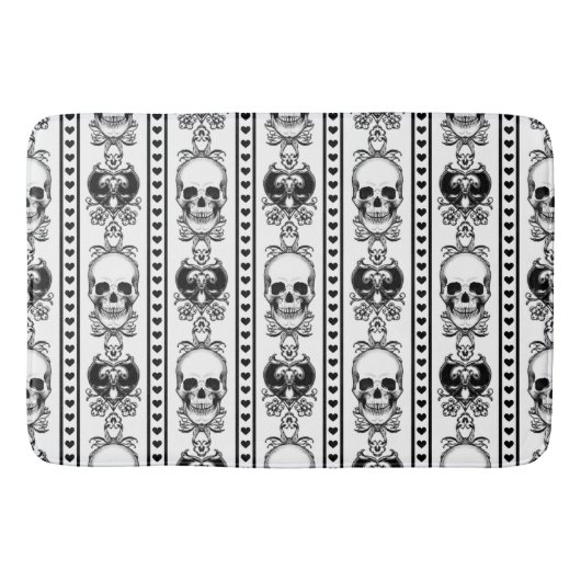 Baroque Skull Stripe Patroon White Badmat (Voorkant)