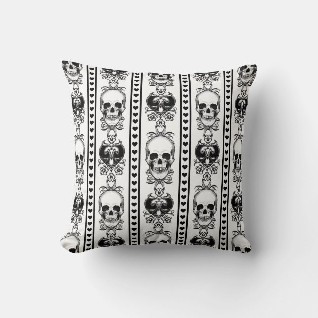 Baroque Skull Stripe Patroon White Kussen (Voorkant)