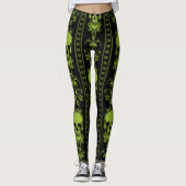 Baroque Skull Stripe Pattern Groene Leggings (Voorkant)