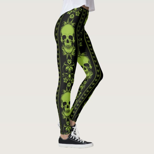 Baroque Skull Stripe Pattern Groene Leggings (Rechts)