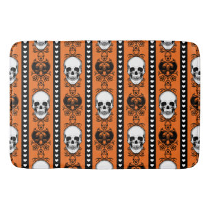 Baroque Skull Stripe Pattern Oranje Black Badmat