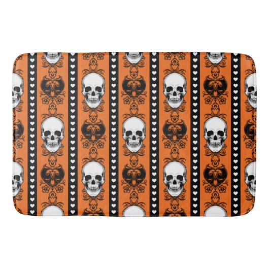 Baroque Skull Stripe Pattern Oranje Black Badmat (Voorkant)