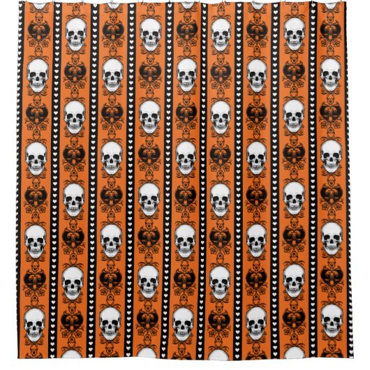 Baroque Skull Stripe Pattern Oranje Black Douchegordijn (Voorkant)