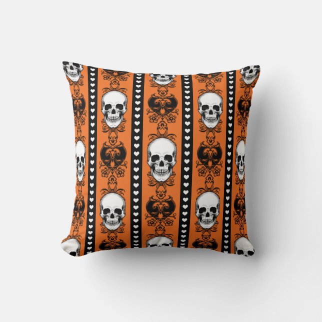 Baroque Skull Stripe Pattern Oranje Black Kussen (Voorkant)