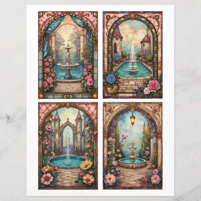 Baroque style water fountain scenes paper cards (Voorkant)