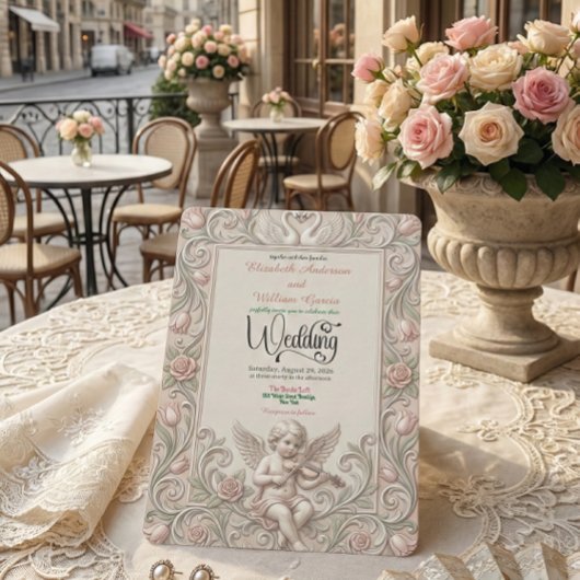 Baroque Swan & Cherub Wedding Invitation. Kaart