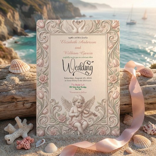 Baroque Swan & Cherub Wedding Invitation. Kaart