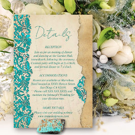 Baroque Turquoise Floral Lace Wedding  Informatiekaartje