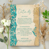Baroque Turquoise Floral Lace Wedding  Informatiekaartje