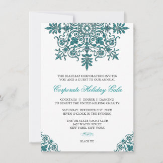 Baroque Turquoise Glitter Look Holiday Party Kaart