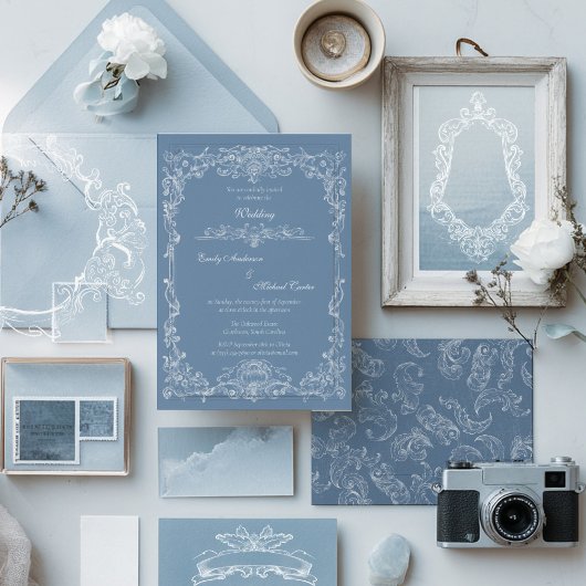 Baroque Vintage Damask Wedding Kaart