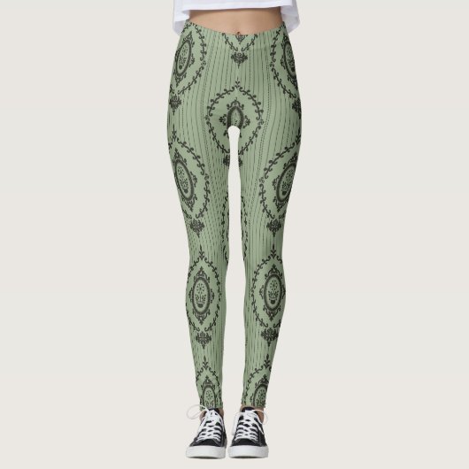Baroque Wallpaper in Green Leggings (Voorkant)