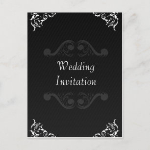 Baroque Wedding Invite Black & White Uitnodiging Briefkaart