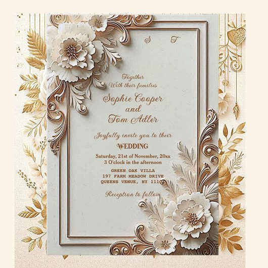 Baroque White Flowers Opulence Ivory Gold Frame  Kaart