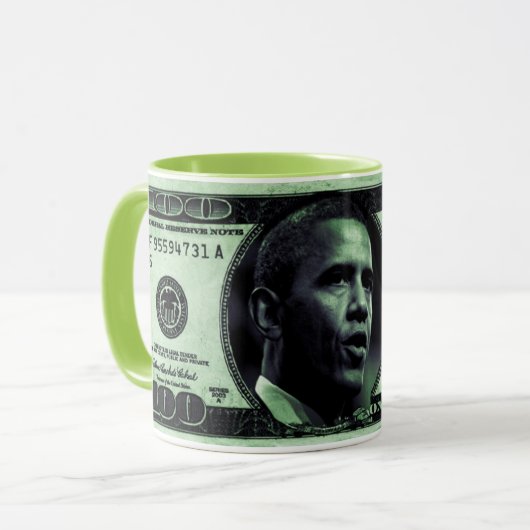 Barrack Obama 100 dollar Mok (Voorkant links)