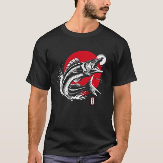 Barracuda. Cool Sumi-e Animal Sunset T-shirt (Voorkant)