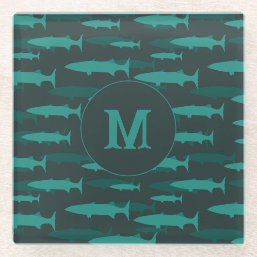 Barracuda Fish Blue Monogram Glazen Onderzetter (Voorkant)