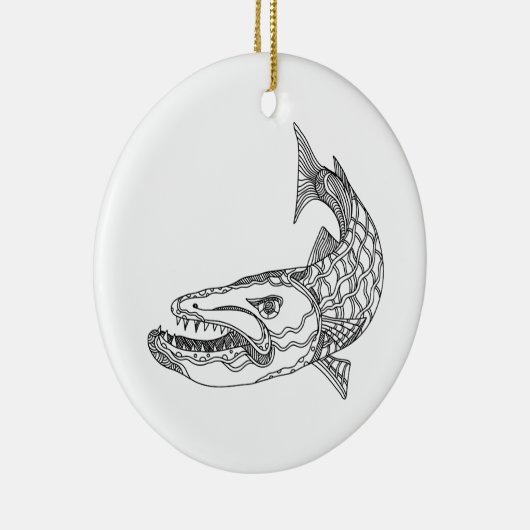 Barracuda Fish Doodle Art Keramisch Ornament (Rechts)