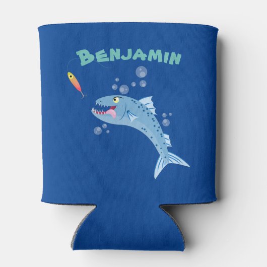 Barracuda hongende cartoon blikjeskoeler (Achterkant)