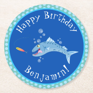 Barracuda hongende cartoon ronde kartonnen onderzetter