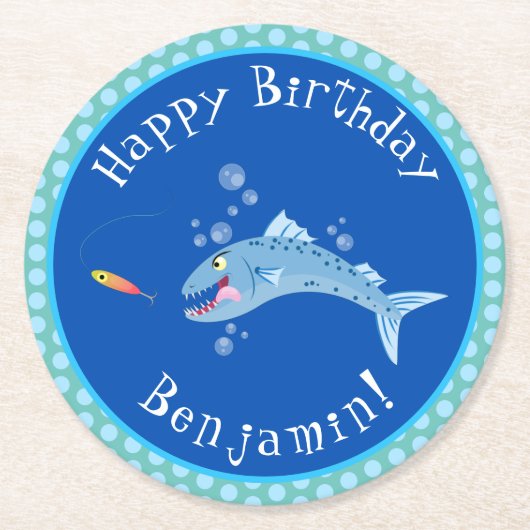 Barracuda hongende cartoon ronde kartonnen onderzetter (Voorkant)