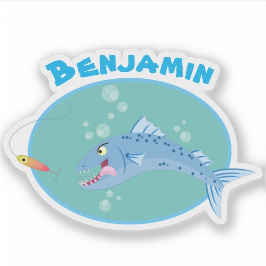 Barracuda hongende cartoon sticker (Voorkant)