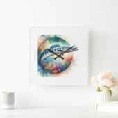 Barracuda in Vibrant Waters 130624AREF119 - Waterc Vierkante Klok (Huis)