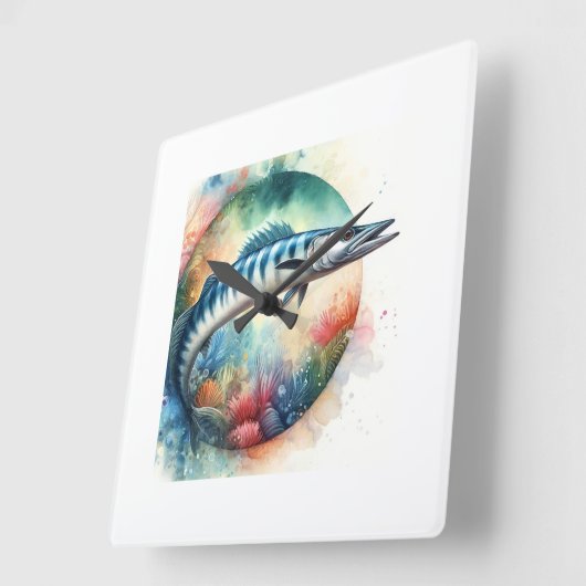 Barracuda in Vibrant Waters 130624AREF119 - Waterc Vierkante Klok (Hoek)