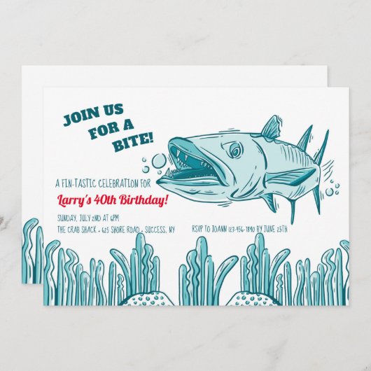 Barracuda verjaardagsfeestje uitnodiging (Voorkant / Achterkant)