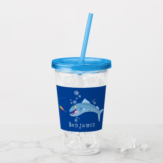 Barracuda vissen hongerig vissen cartoon illustrat acryl drinkbeker (Achterkant ijs)