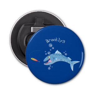 Barracuda vissen hongerig vissen cartoon illustrat button flesopener
