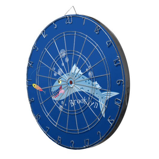 Barracuda vissen hongerig vissen cartoon illustrat dartbord (Voorkant Rechts)