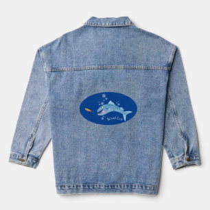 Barracuda vissen hongerig vissen cartoon illustrat denim jacket