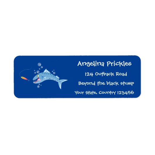 Barracuda vissen hongerig vissen cartoon illustrat etiket (Voorkant)