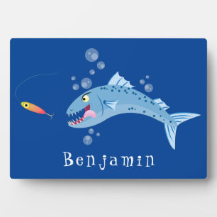 Barracuda vissen hongerig vissen cartoon illustrat fotoplaat