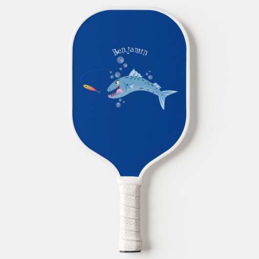 Barracuda vissen hongerig vissen cartoon illustrat pickleball paddle (Voorkant)