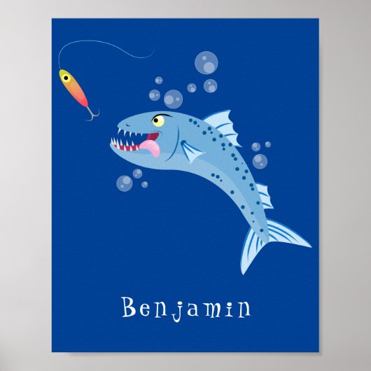 Barracuda vissen hongerig vissen cartoon illustrat poster (Voorkant)