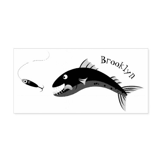 Barracuda vissen hongerig vissen cartoon illustrat rubberstempel (Afrduk)