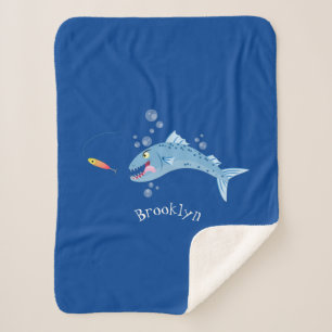 Barracuda vissen hongerig vissen cartoon illustrat sherpa deken