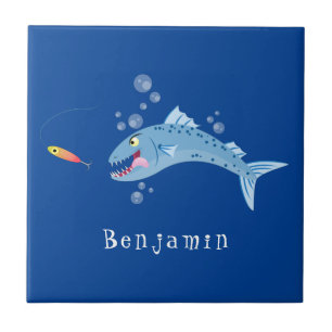 Barracuda vissen hongerig vissen cartoon illustrat tegeltje